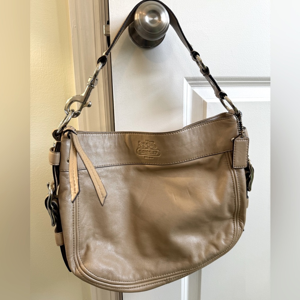 Vintage Coach Zoe Shoulder Handbag Rare Champagne Color Silver Accents VG Cond